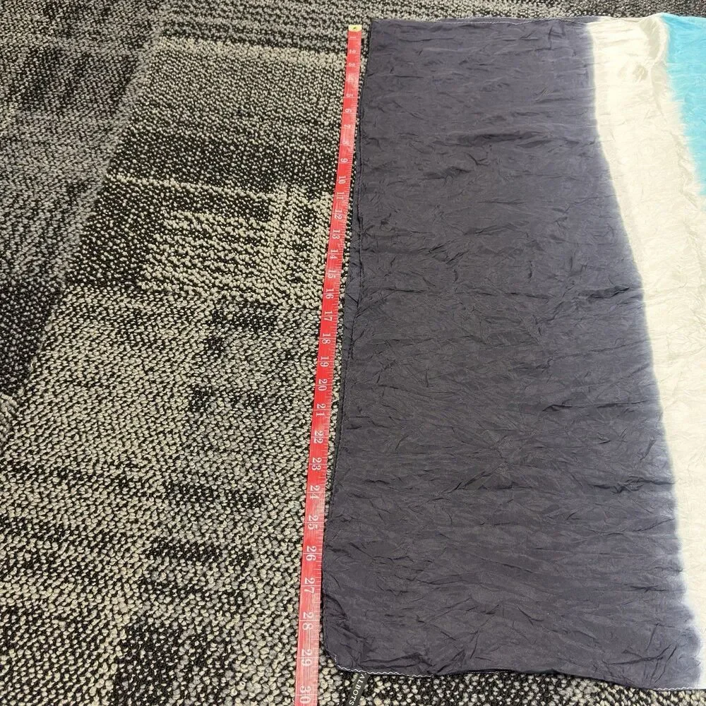 Talbots 100% Silk Scarf Wrap Blue Black White Ombré 29x70 Long Oblong Lightweigh